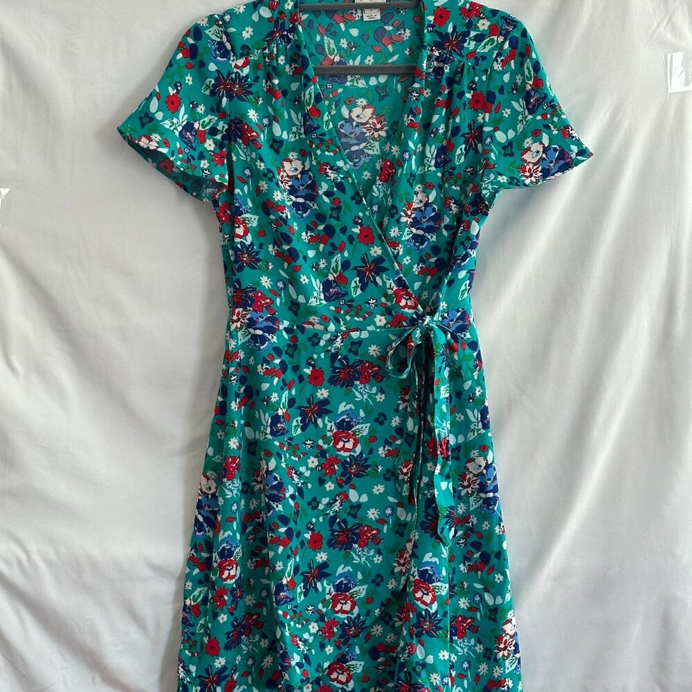 J Crew Turquoise Floral Wrap Dress - Size 2
